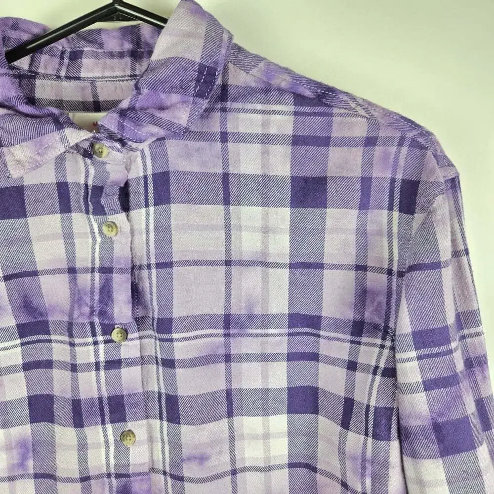 Justice Lavender Soft Plaid Grundge Button-Up Shirt LG (12/14)